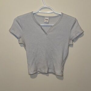 TNA Pale Blue Waffle V-Notch Crop Top